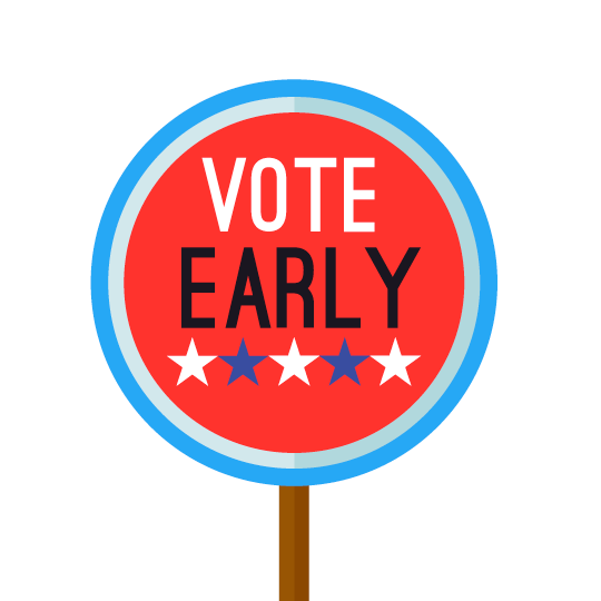 A red, round sign that states Vote Early. Underneath is a line of white and blue stars in a line