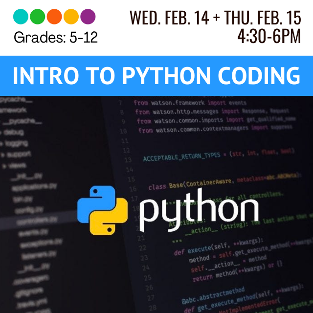 An image of the Python computer coding logo which is a blue and yellow character stuck together along with coding images in the background.