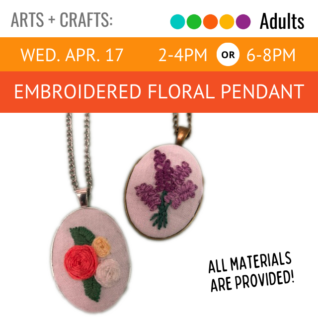 photograph of two pendants embroidered with flowers