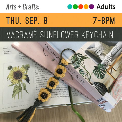 image of a Sunflower macramé keychain