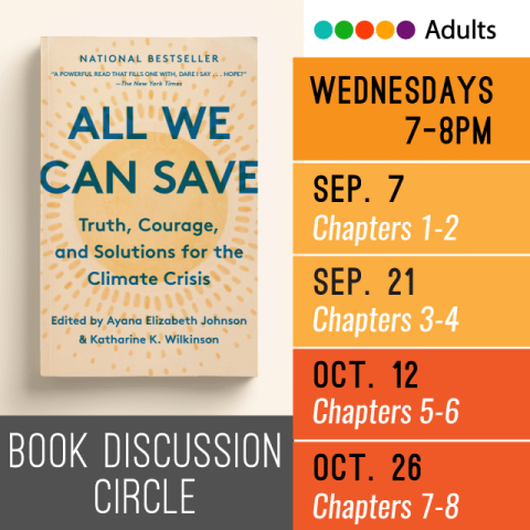 image of book cover with text below Book Discussion Circle