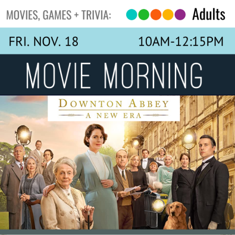 image of fourteen people and one golden retriever with text box above with the words Downton Abbey A New Era