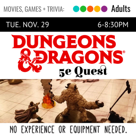 text of Dungeons and Dragons 5e Quest above a game board with multiple figurines