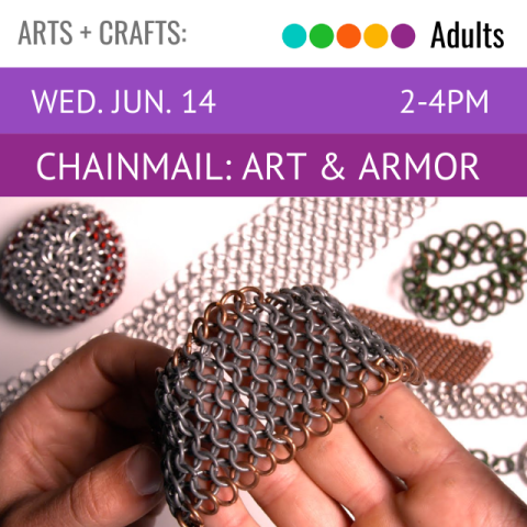 text reads Wed Jun 14  2-4pm Chaimail Art & Armor. below is an image of hands holding chainmail