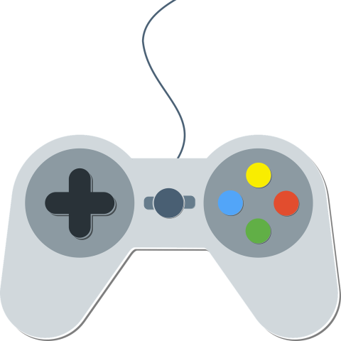 Grey game controller with colored buttons