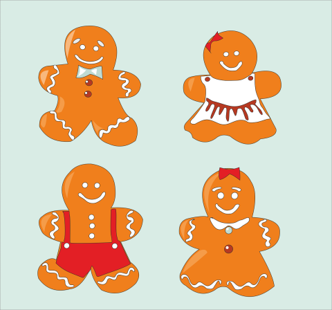 Illustration of four gingerbread cookie people