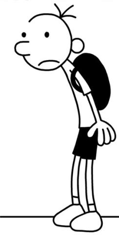 Illustration of Greg Heffley from the Diary of a Wimpy Kid series. Wearing a backpack.