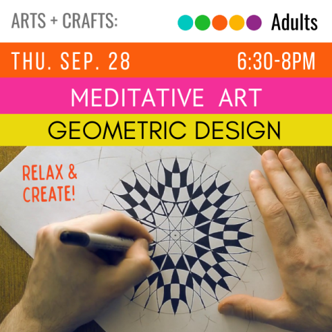 image of a geometric design with a person's hands coloring the design