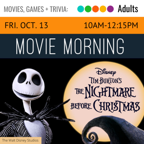 image of Jack Skellington next to a moon which is overlayed with text reading The Nightmare Before Christmas