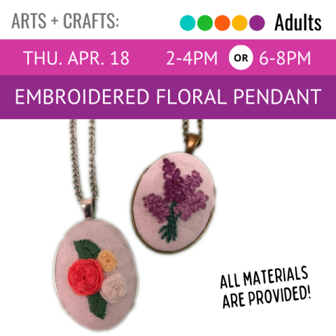 photograph of two pendants embroidered with flowers