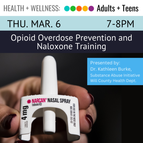 Thursday March 6 7-8pm. Opioid Overdose Prevention and Naloxone Training