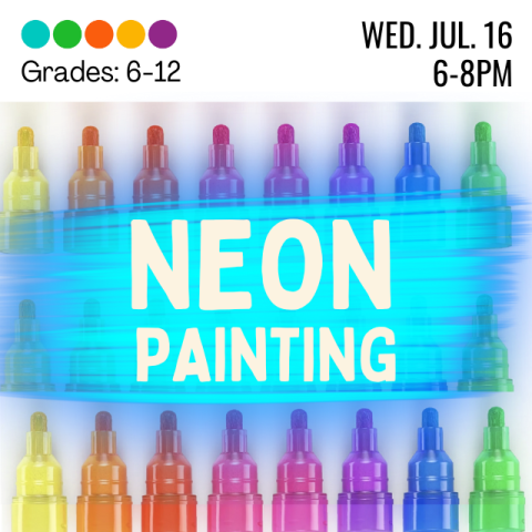 Two rows of colored neon markers with program name, date and time.