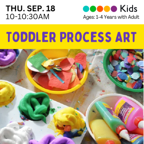 Toddler Process Art on Thursday September 18th from 10-10:30 AM for ages 1-4 years with Adult. 