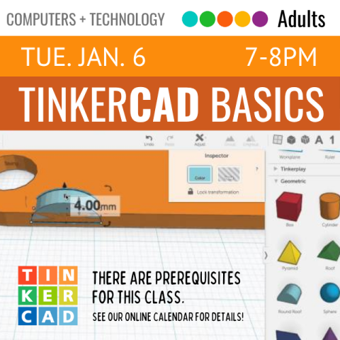 The Tinkercad software is open showing graph paper and a ruler with various shapes on the right side.