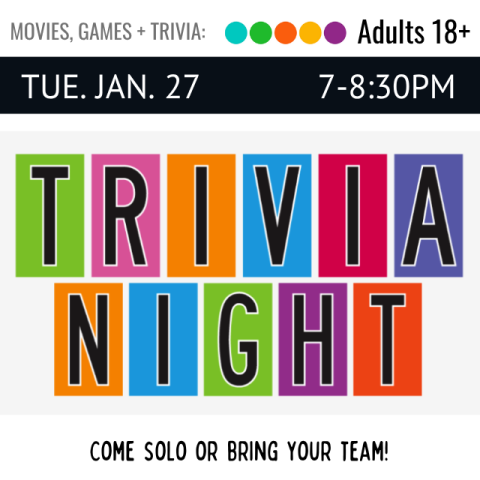 Colored blocks spelling out Trivia Night.