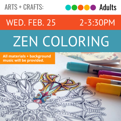 Multiple pens in a variety of colors are on a table next to a black and white mandala style drawing.