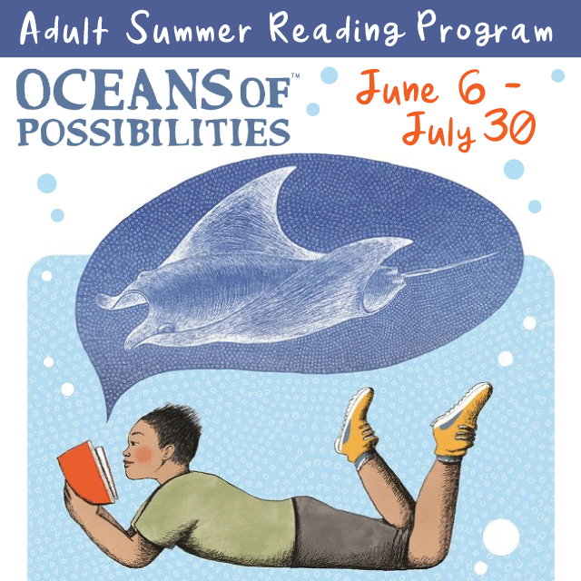 image of a person reading with an image of a stingray in a speech bubble 