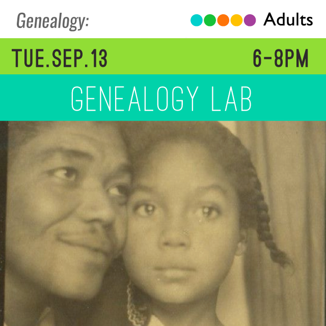 image of a woman and girl faces. text above states Genealogy Lab