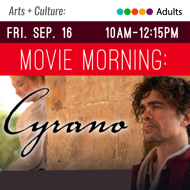 image of an actor with text Movie Morning: Cyrano