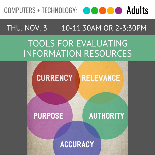 image of 5 circles overlapping with words purpose, accuracy, authority, relevance, currency