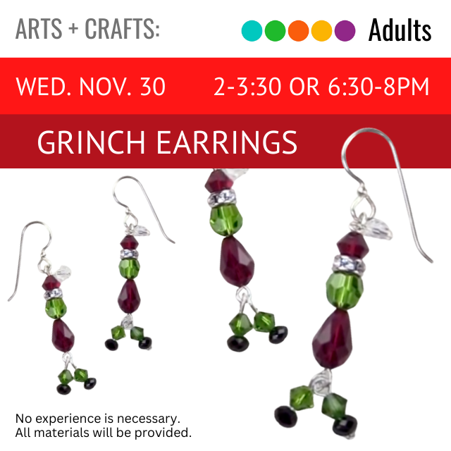 image of earrings made out of green and red beads that form the Grinch