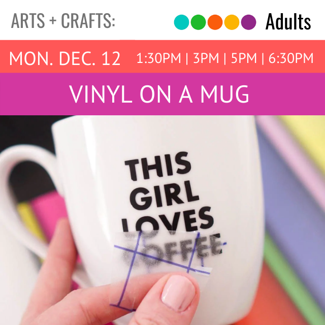 image of a white mug with a vinyl transfer that says This Girl Loves Coffee