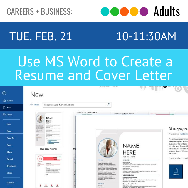 image of a resume. above is text Use MS Word to Create a Resume and Cover Letter