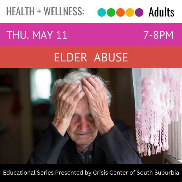 text reads Elder Abuse. below is an image of an older person looking down with their hands on their head