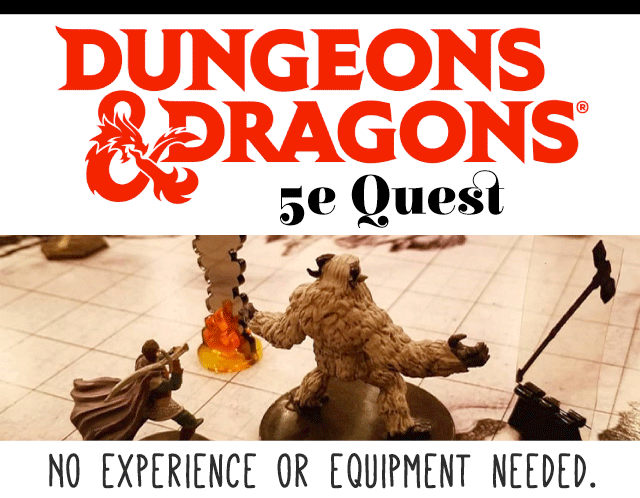 Dungeons and Dragons Logo with the words 5e Quest and an image of minatures