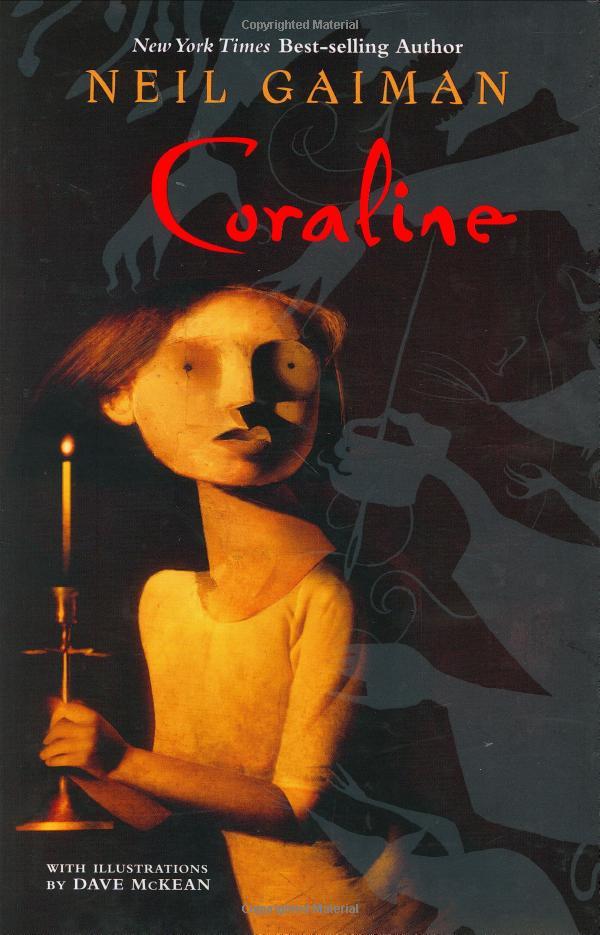 Coraline book cover - illustration of a girl with a candle