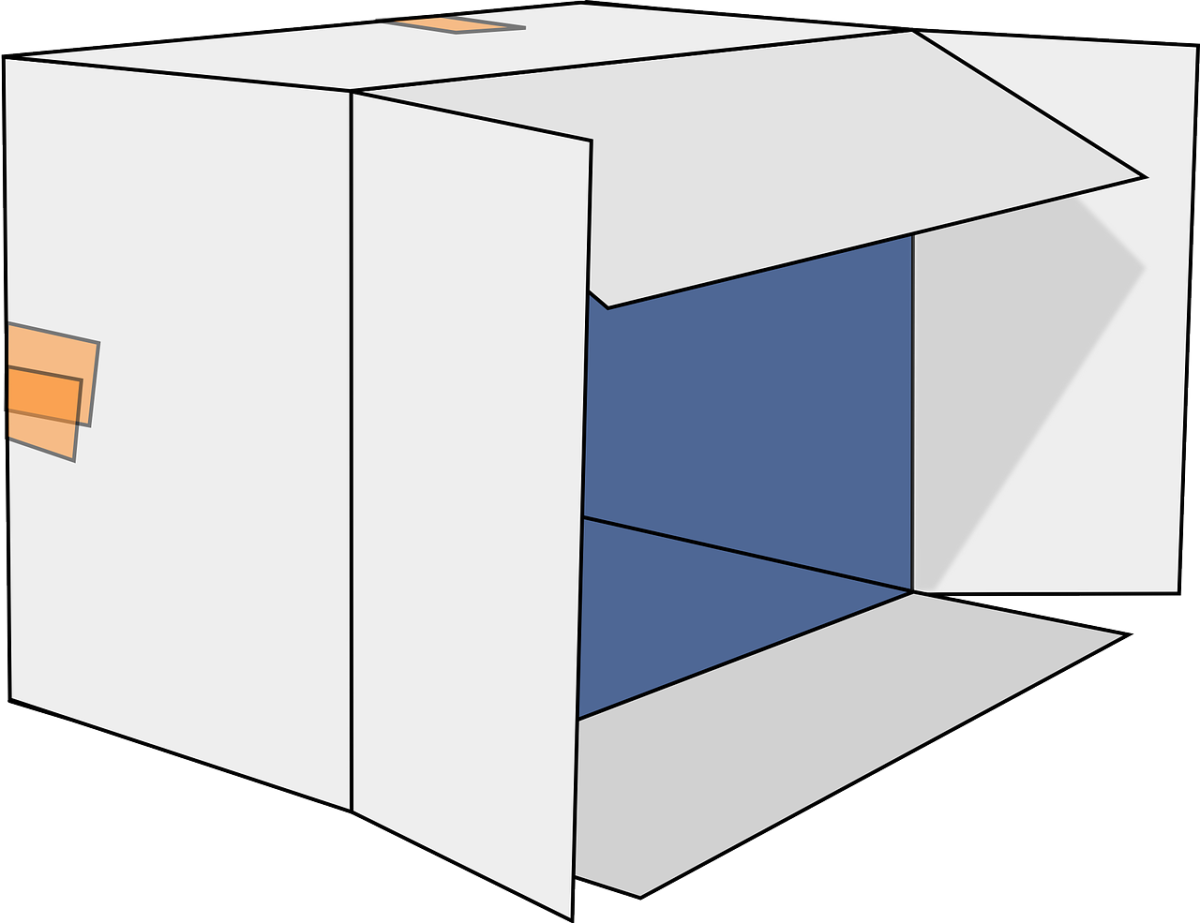 white cardboard box on its side