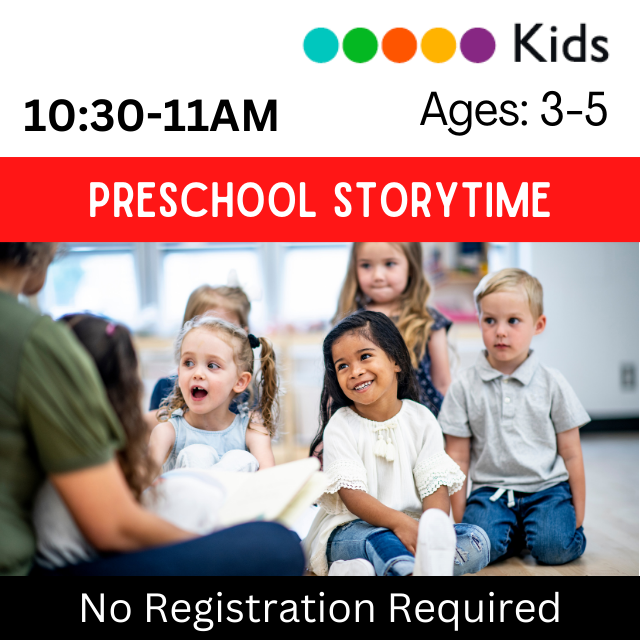 A small group of racially diverse children sit on the floor with their attention directed toward an adult, whose back is to the camera.