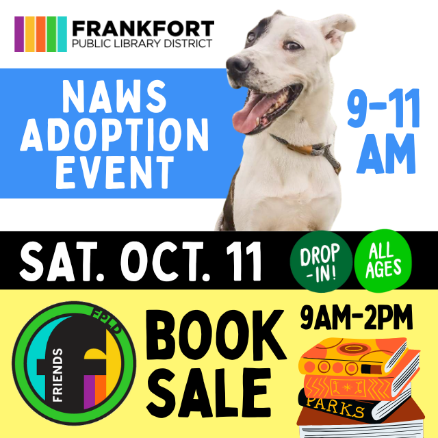 NAWS Adoption Event 9-11am. Sat. Oct. 11 Book Sale 9am-2pm
