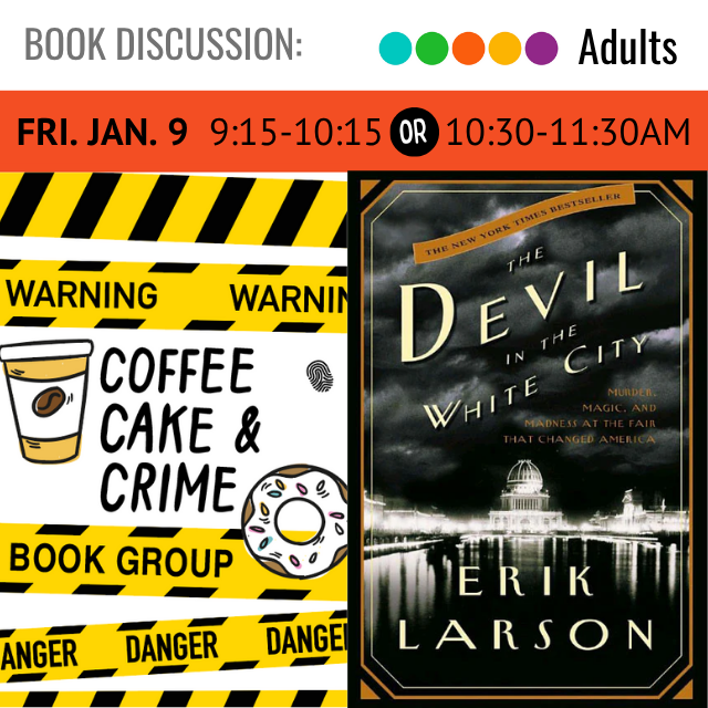 The book cover is The Devil in the White City by Erik Larson.